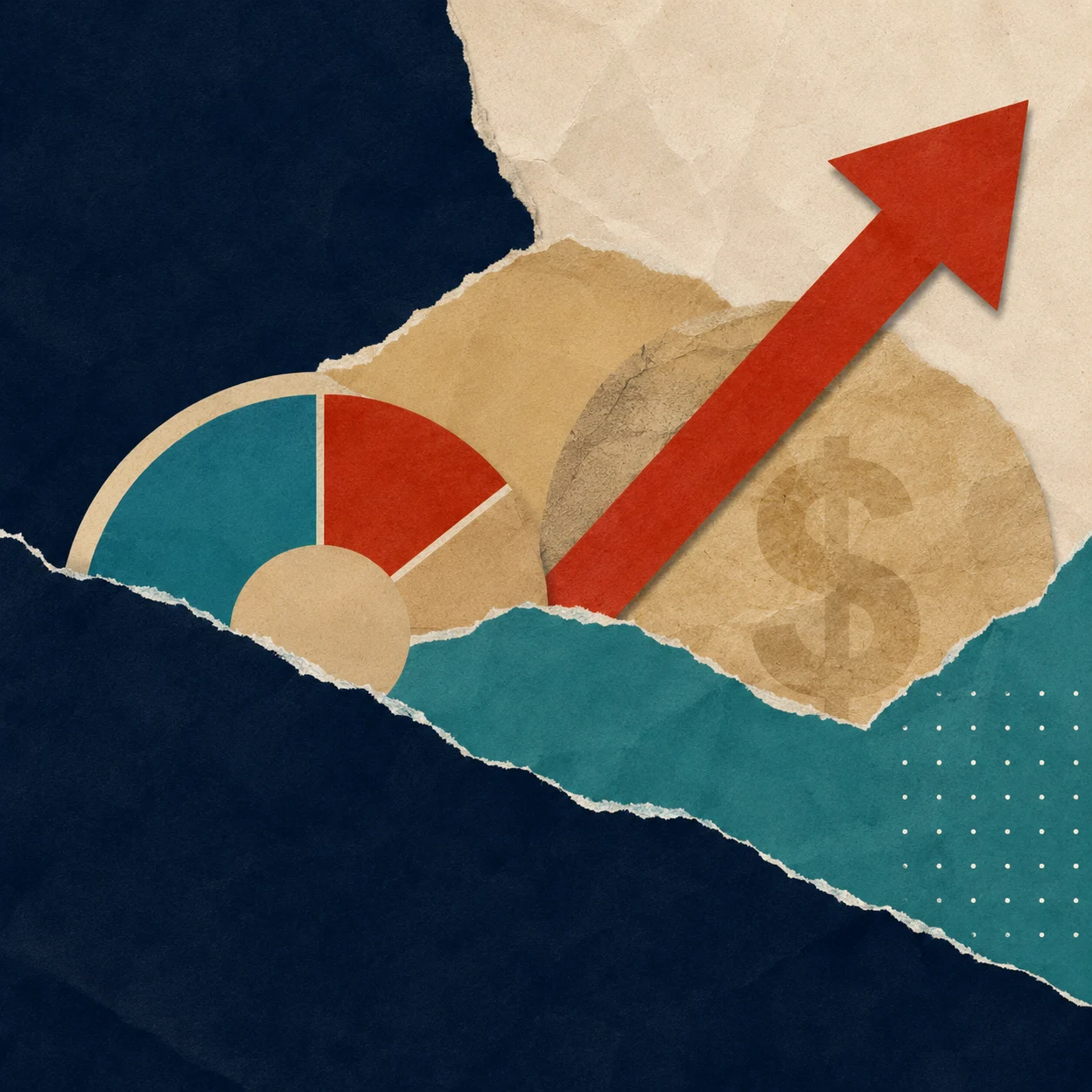 Abstract collage growth-arrow accent image for a law firm marketing ROI article