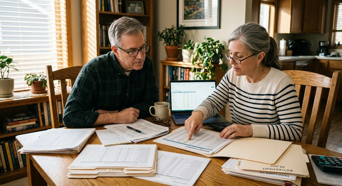 Couple reviewing long-term care cost documents together — Florida