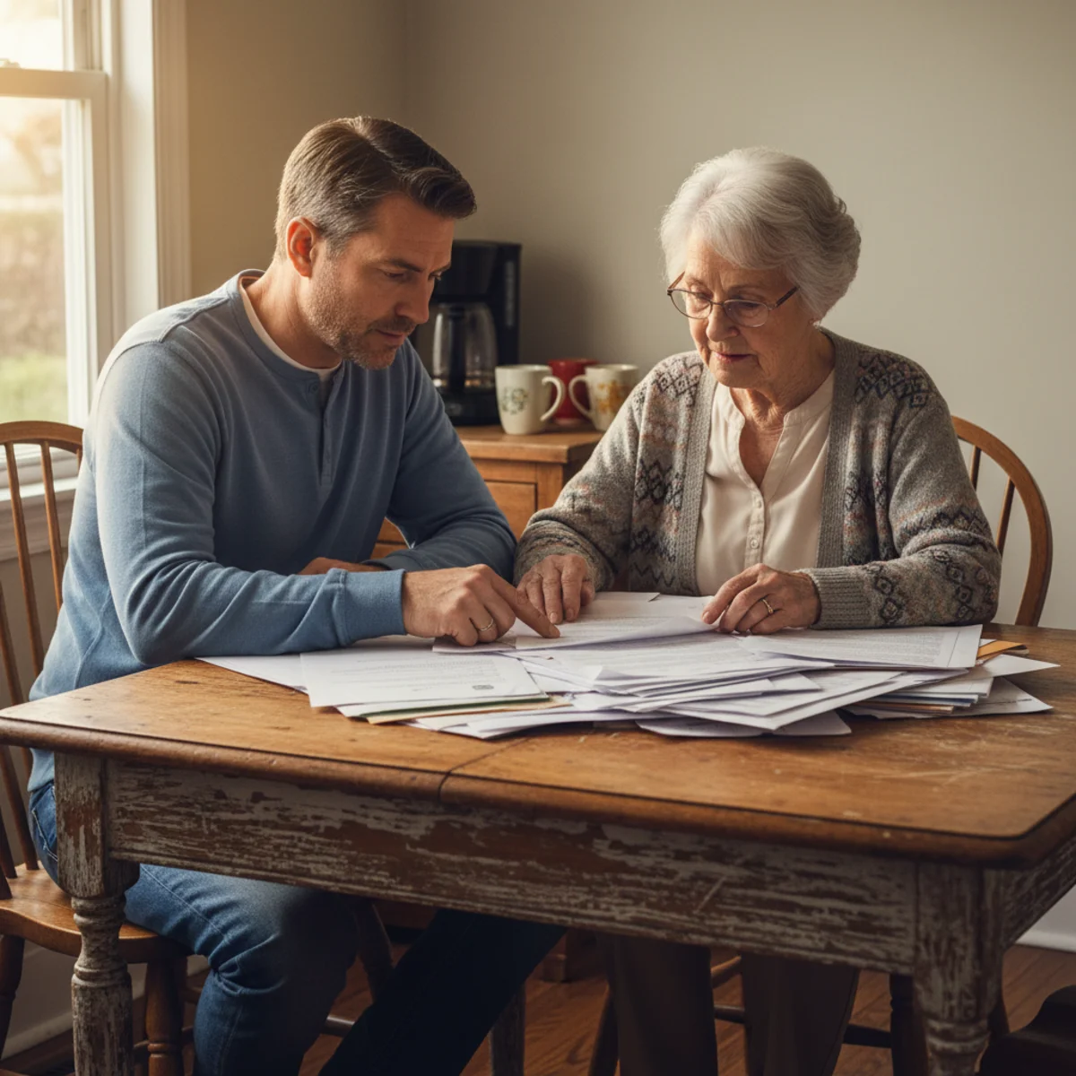 Family at kitchen table reviewing child support documents — Indiana