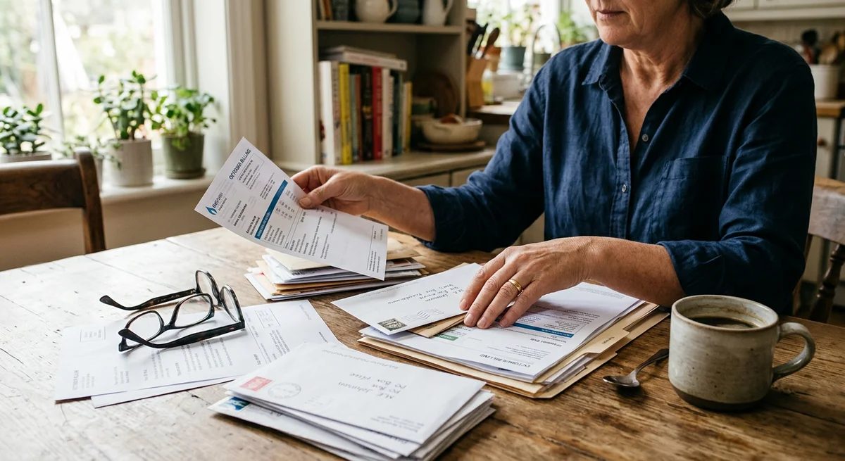 Employee reviewing wage documents at kitchen table — Delaware