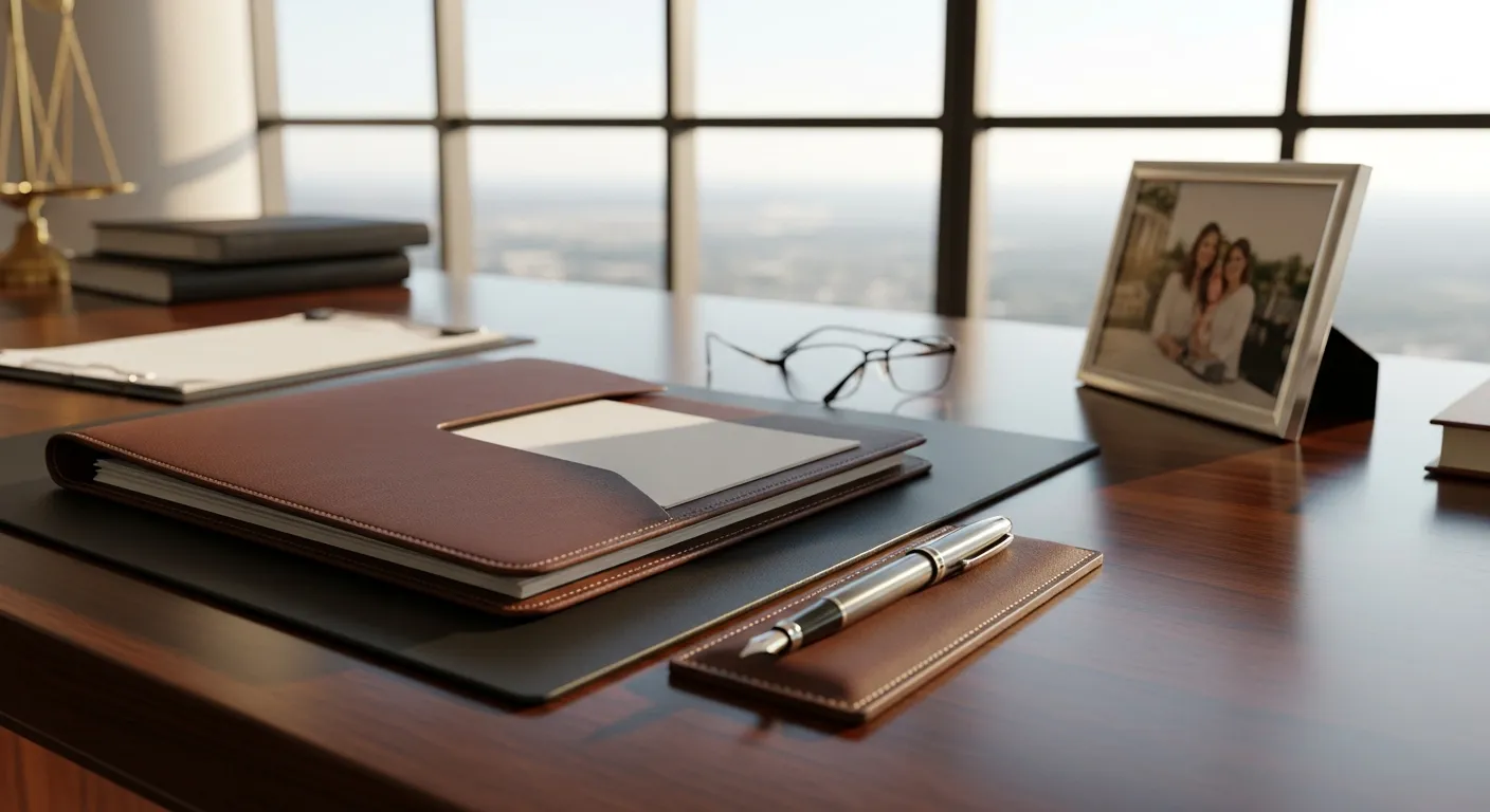 Family law attorney's desk with legal documents in Trinity County, California