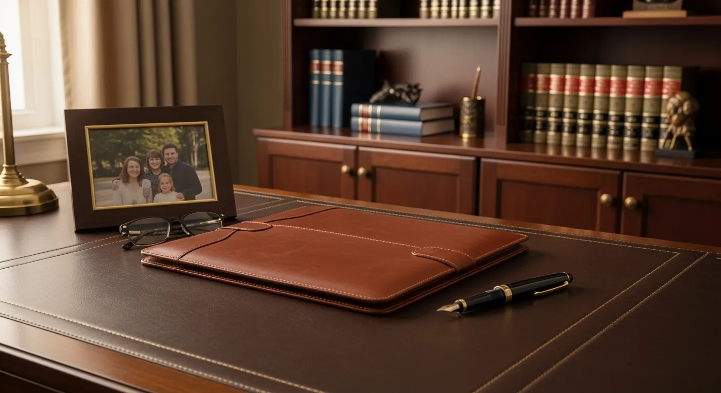 Family law attorney's desk with legal documents in New London County, Connecticut