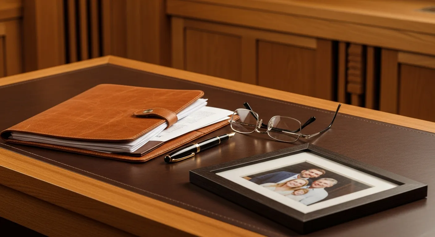 Family law attorney's desk with legal documents in Kane County, Illinois