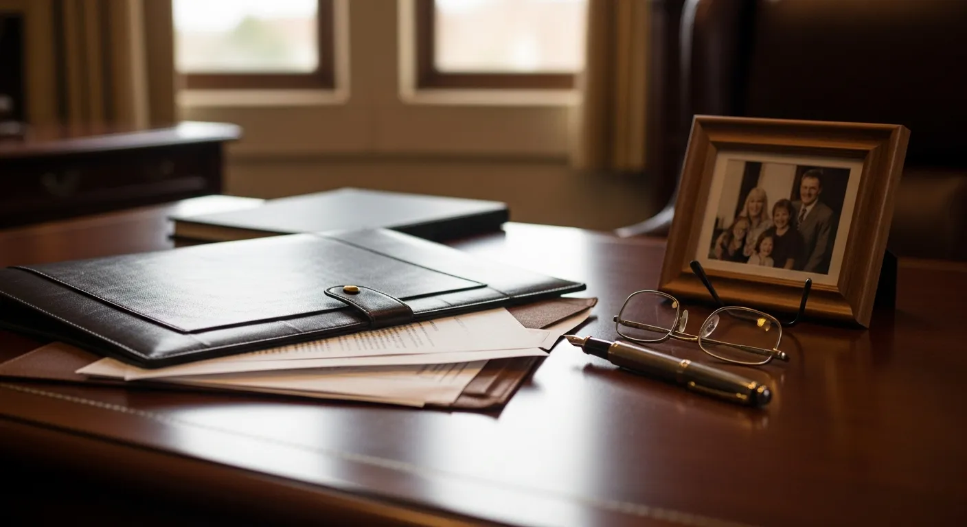 Family law attorney's desk with legal documents in Hendricks County, Indiana