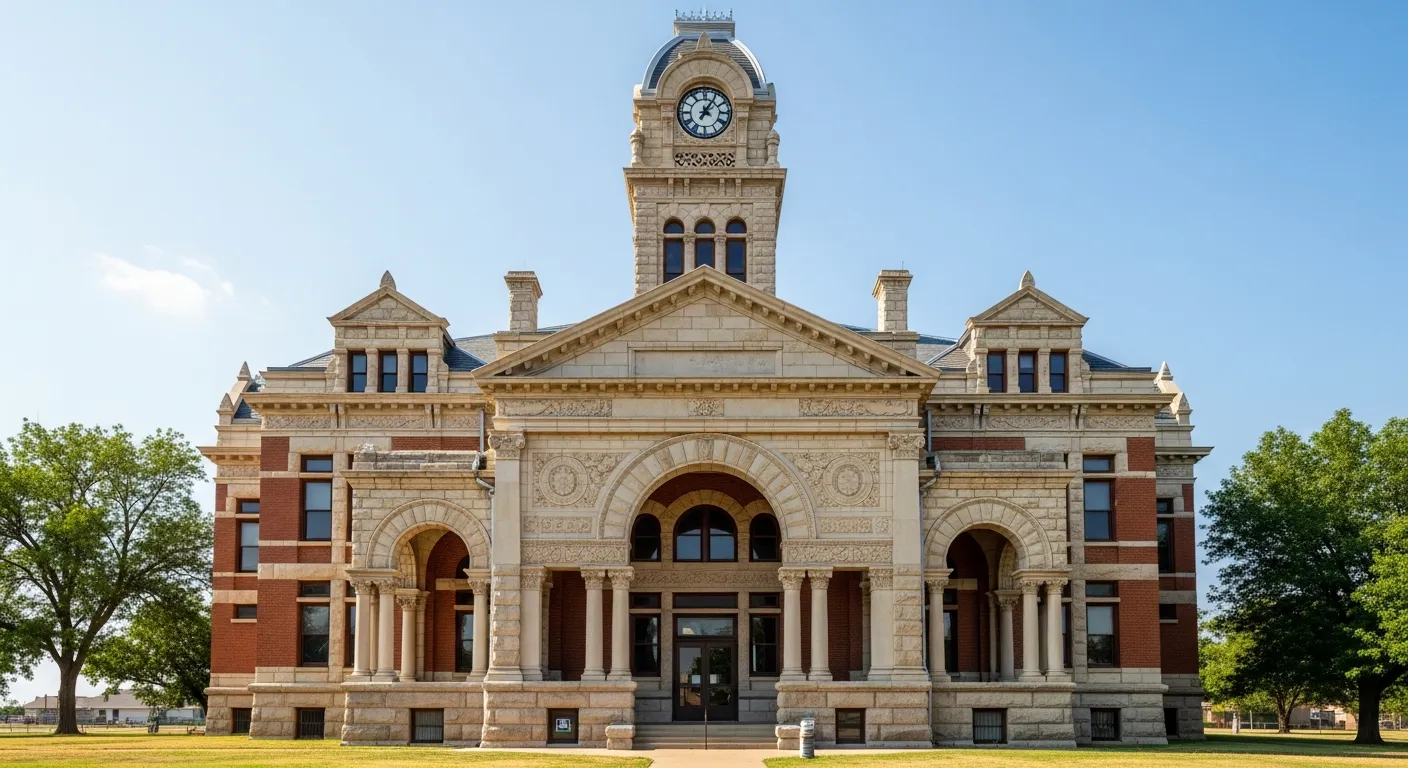 Historic courthouse where filing fees are collected in Mitchell County, Kansas