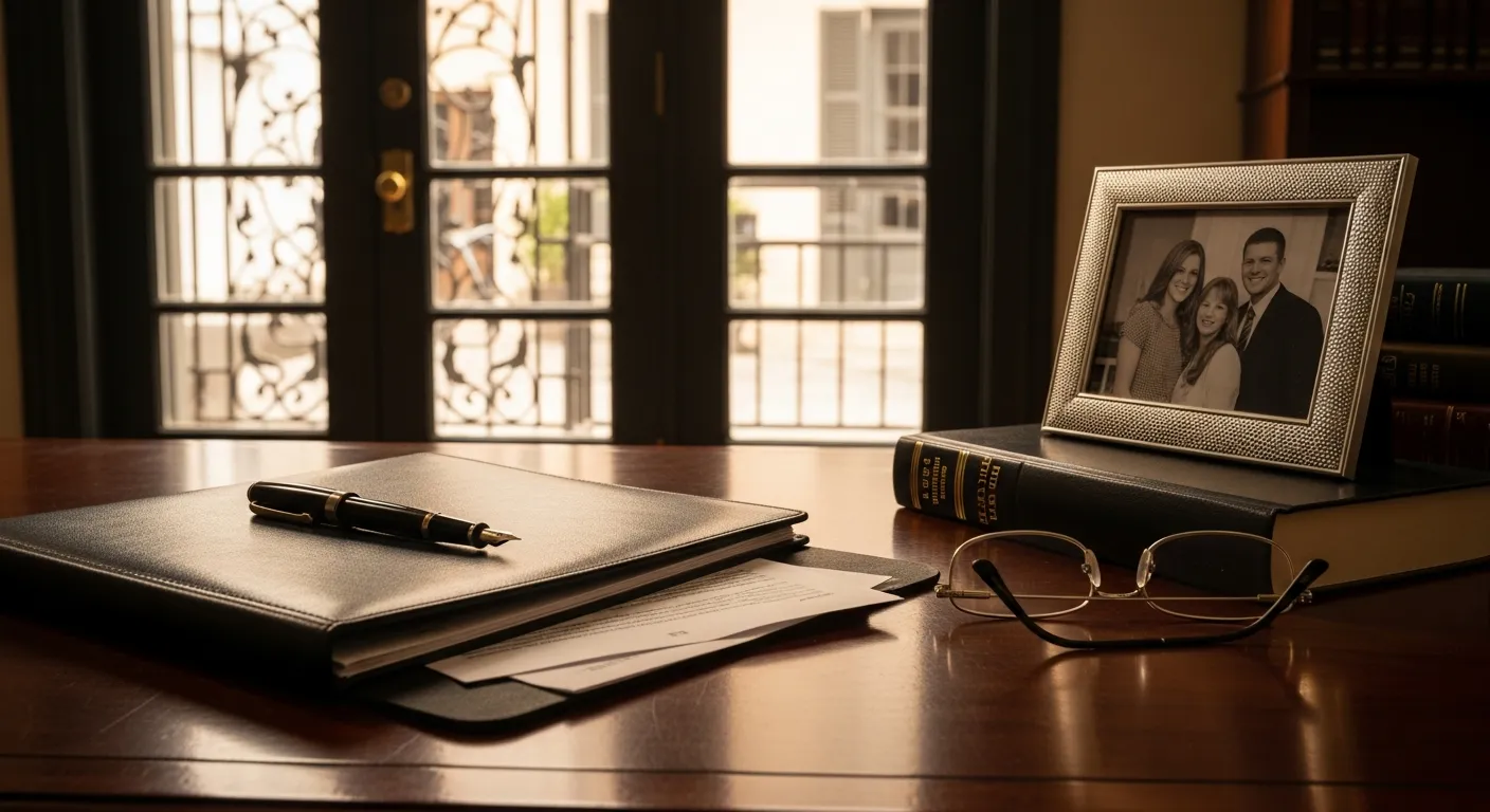 Family law attorney's desk with legal documents in St. Martin Parish, Louisiana