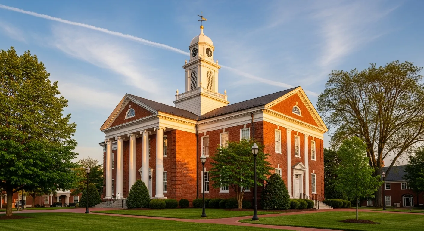 County courthouse where court documents are filed in Calvert County, Maryland