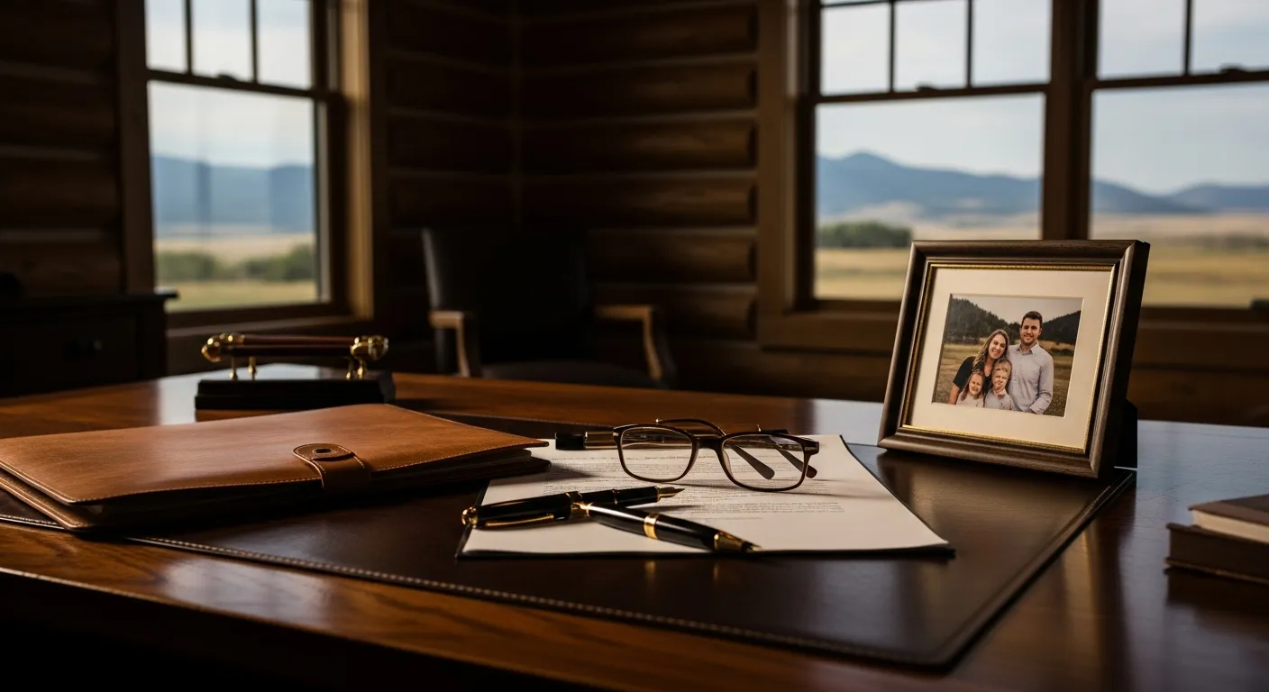 Family law attorney's desk with legal documents in McCone County, Montana