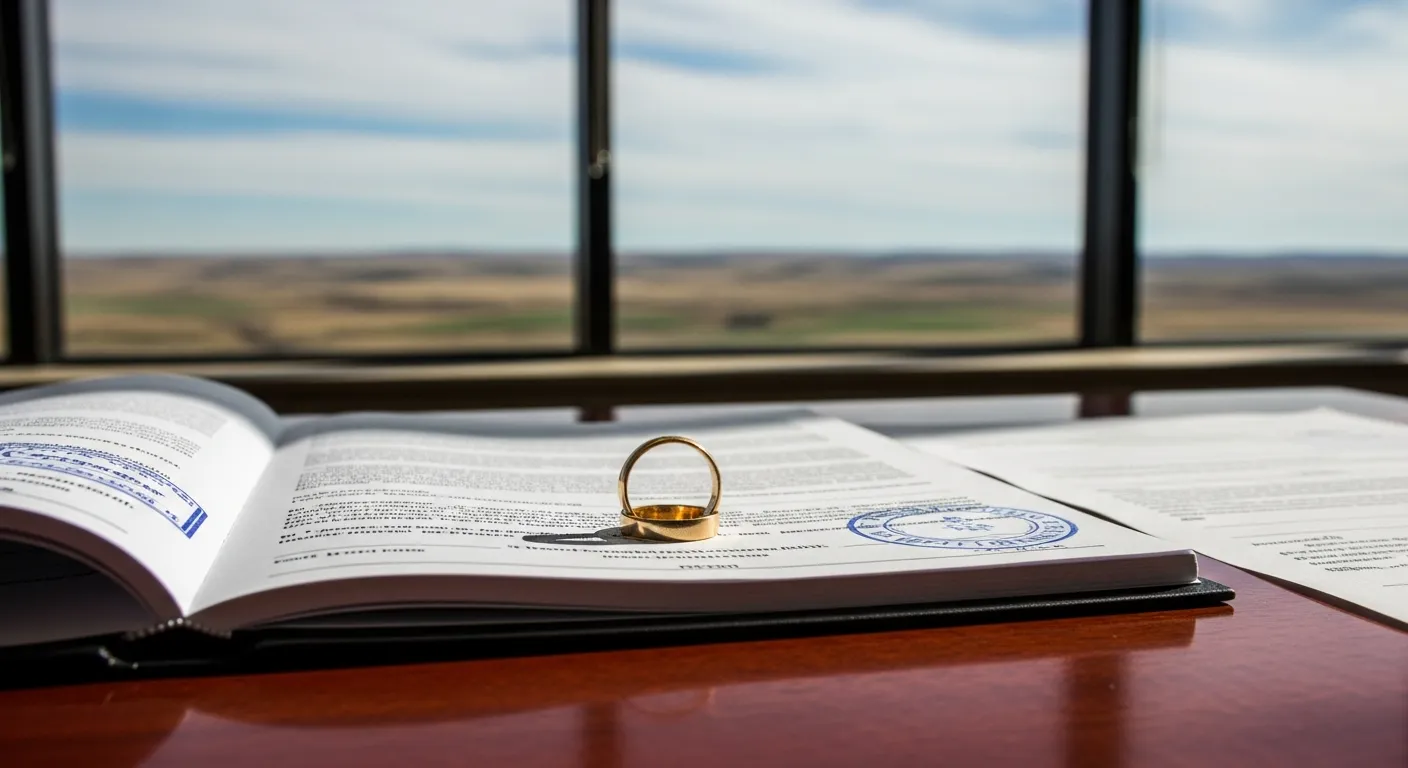 Divorce documents and wedding ring on attorney desk in Boyd County, Nebraska