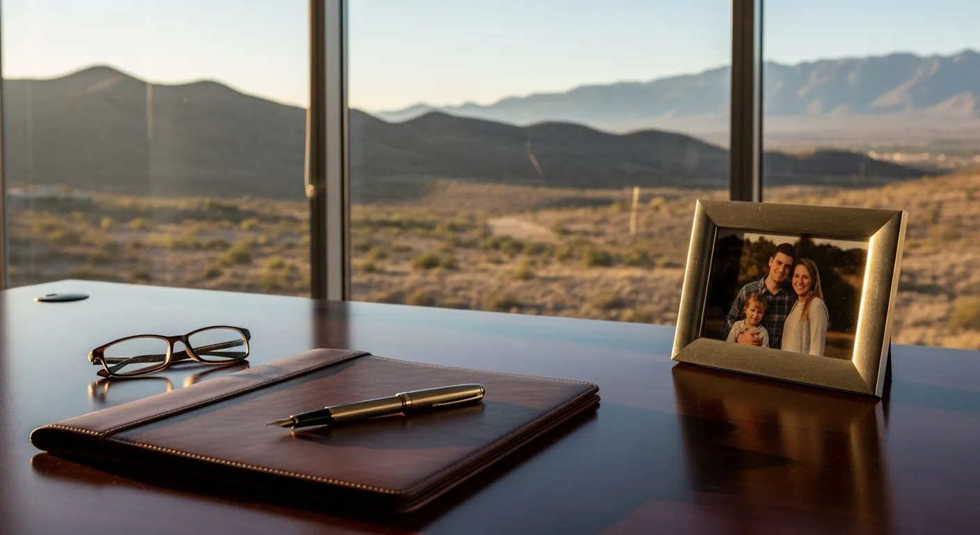 Family law attorney's desk with legal documents in Clark County, Nevada