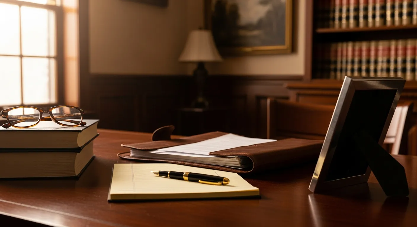 Attorney's desk with guardianship case files in Gloucester County, New Jersey