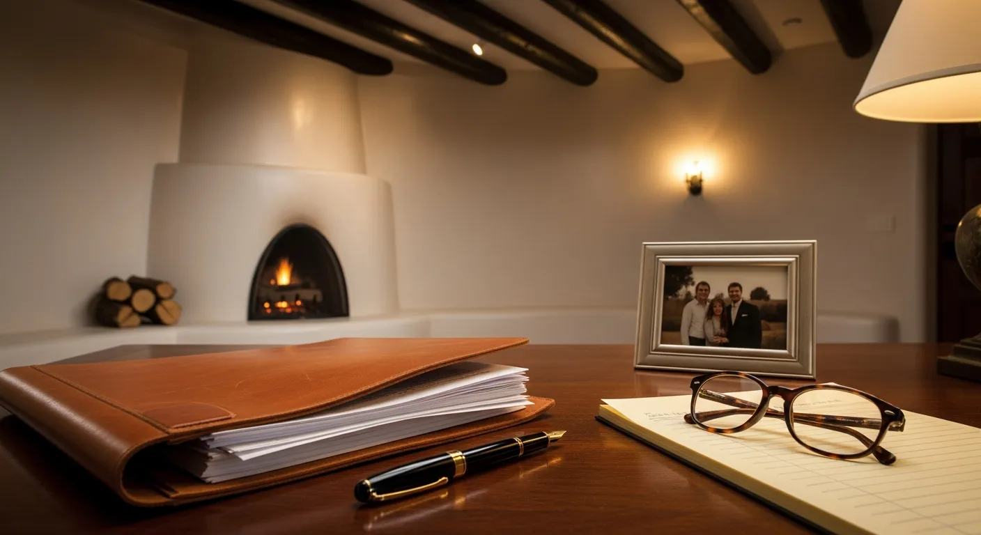 Family law attorney's desk with legal documents in Socorro County, New Mexico