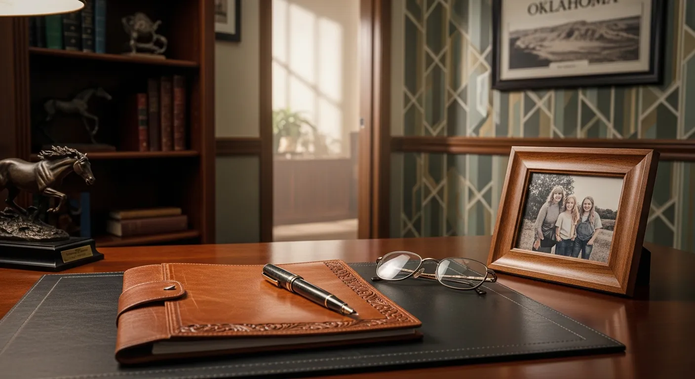 Family law attorney's desk with legal documents in Tulsa County, Oklahoma