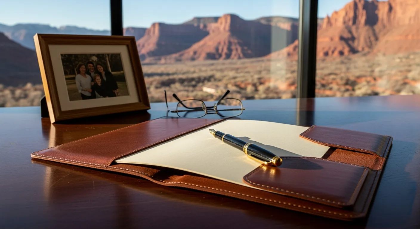 Attorney's desk with guardianship case files in Carbon County, Utah