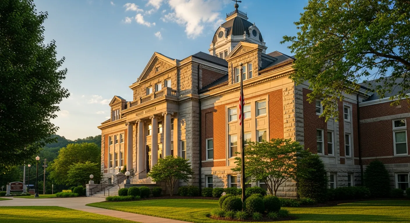 County courthouse where divorce filings are processed in Pendleton County, West Virginia