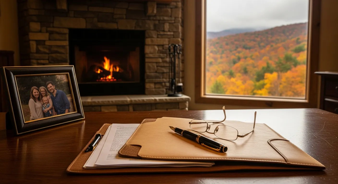 Family law attorney's desk with legal documents in Pendleton County, West Virginia
